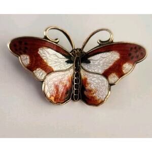Hroar Prydz David Andersen Enamel Butterfly Brooch Sterling Silver Norway MCM
